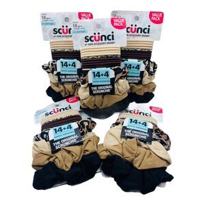 5x Scunci‎ Elastics and Scrunchies 18 pc Combo Pack Leopard Brown Beige Black